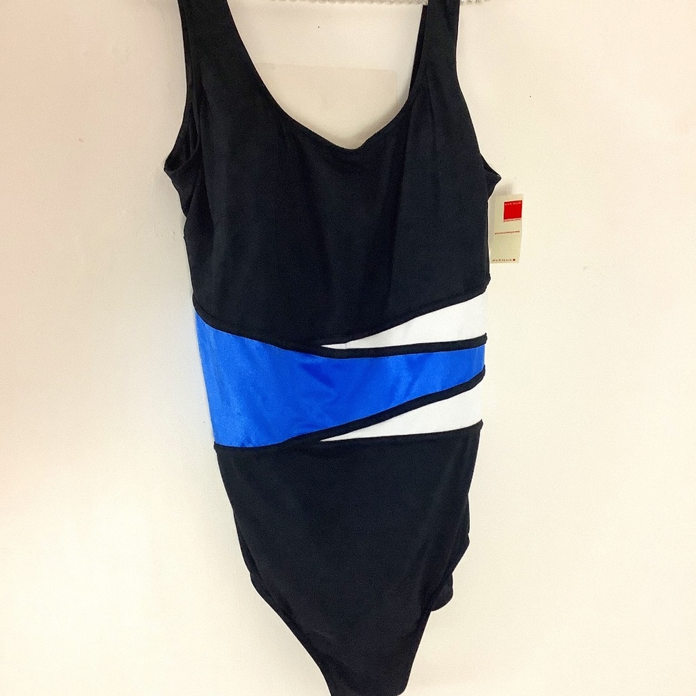 Avenue Plus Size Black Color Block 1pc Swimsuit Built in Padded Bra